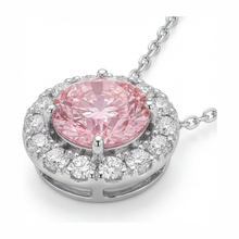 Pink Diamond Necklace 2 Carat Lab Grown Round Halo Pendant 14K White Gold