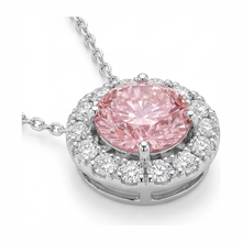 Pink Diamond Necklace 2 Carat Lab Grown Round Halo Pendant 14K White Gold