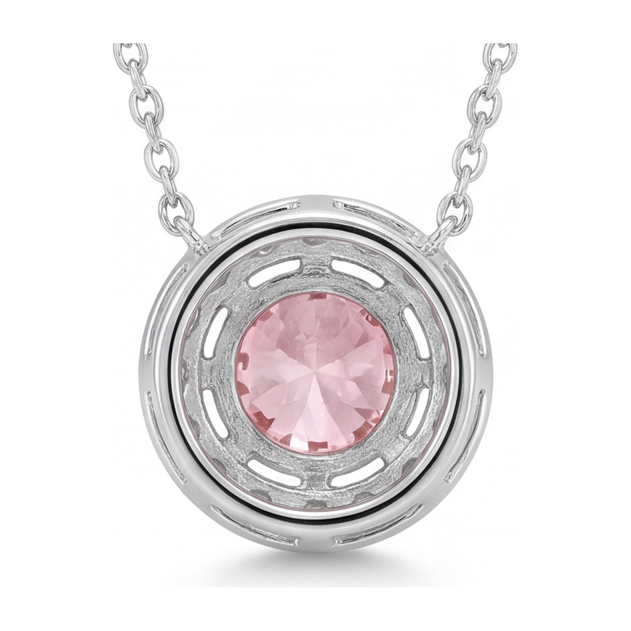 Pink Diamond Necklace 2 Carat Lab Grown Round Halo Pendant 14K White Gold