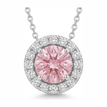 Pink Diamond Necklace 2 Carat Lab Grown Round Halo Pendant 14K White Gold