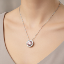 Pink Diamond Necklace 2 Carat Lab Grown Round Halo Pendant 14K White Gold