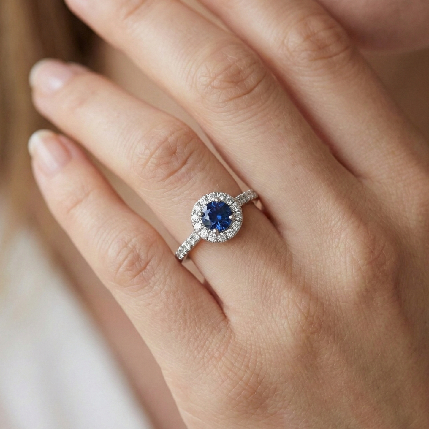 2.10 Carats Sri Lanka Sapphire And Natural Earth Mined Diamond Ring White Gold 14K