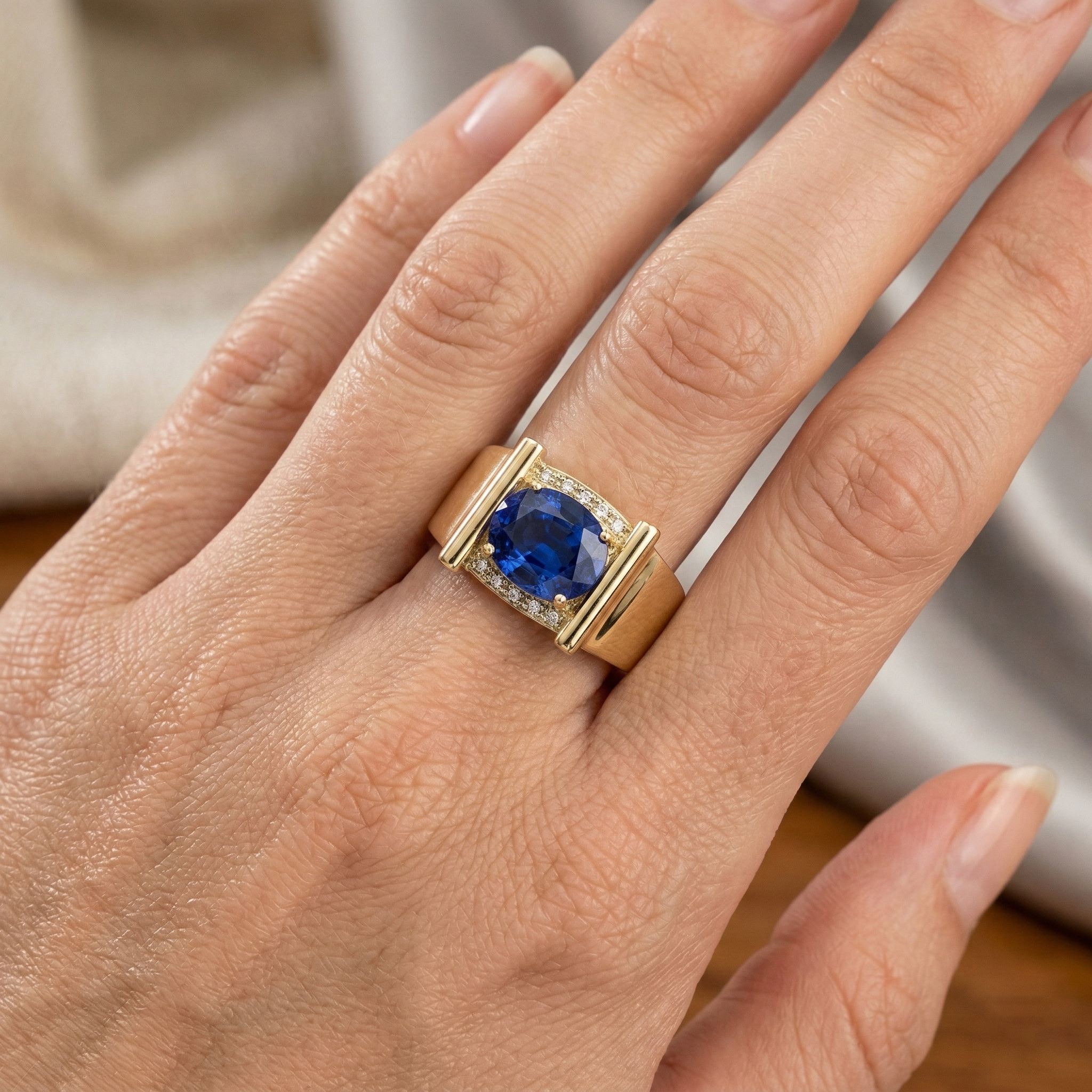 2.25 Carats Natural Earth Mined DIAMOND ( NOT LAB GROWN ) Ceylon Sapphire Men's Ring Jewellery Gold 14K