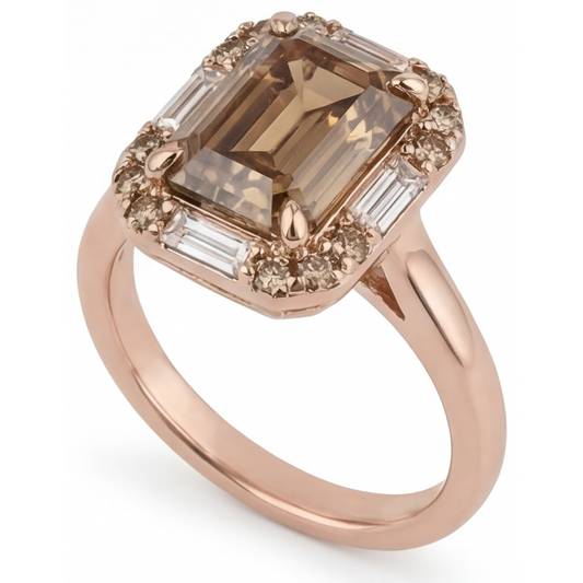 Step Cut Fine Diamond ring in 14 Karat Rose Gold – front view