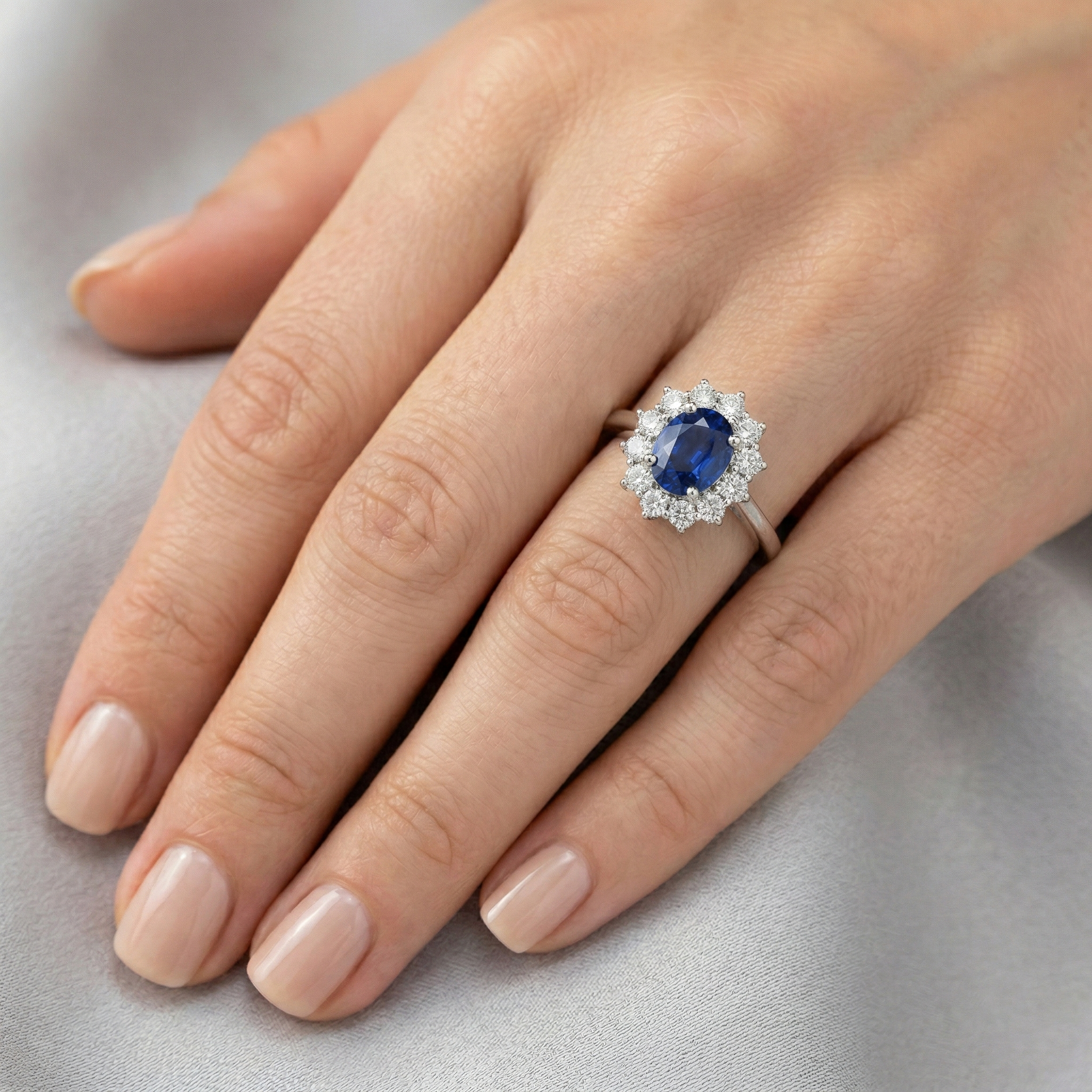 natural round sapphire 2.40ct ring with diamond accents