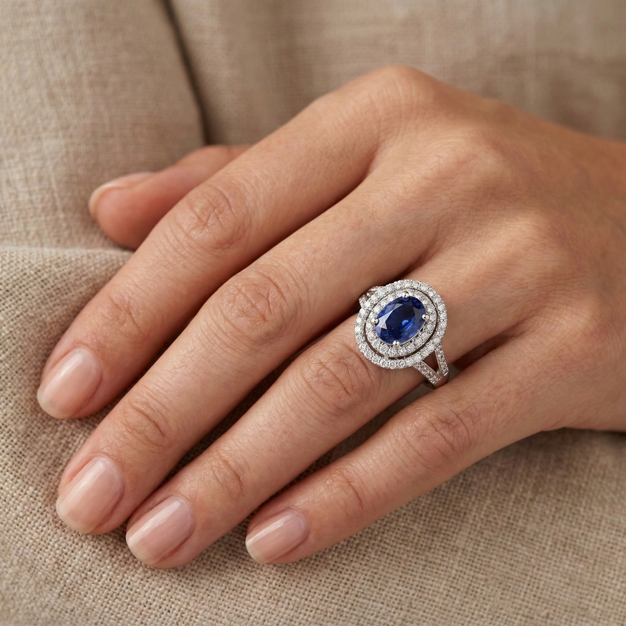 2.45 Ct Blue Oval Sapphire With Natural Earth Mined Diamond Wedding Ring White Gold 14K