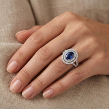 2.45 Ct Blue Oval Sapphire With Natural Earth Mined Diamond Wedding Ring White Gold 14K