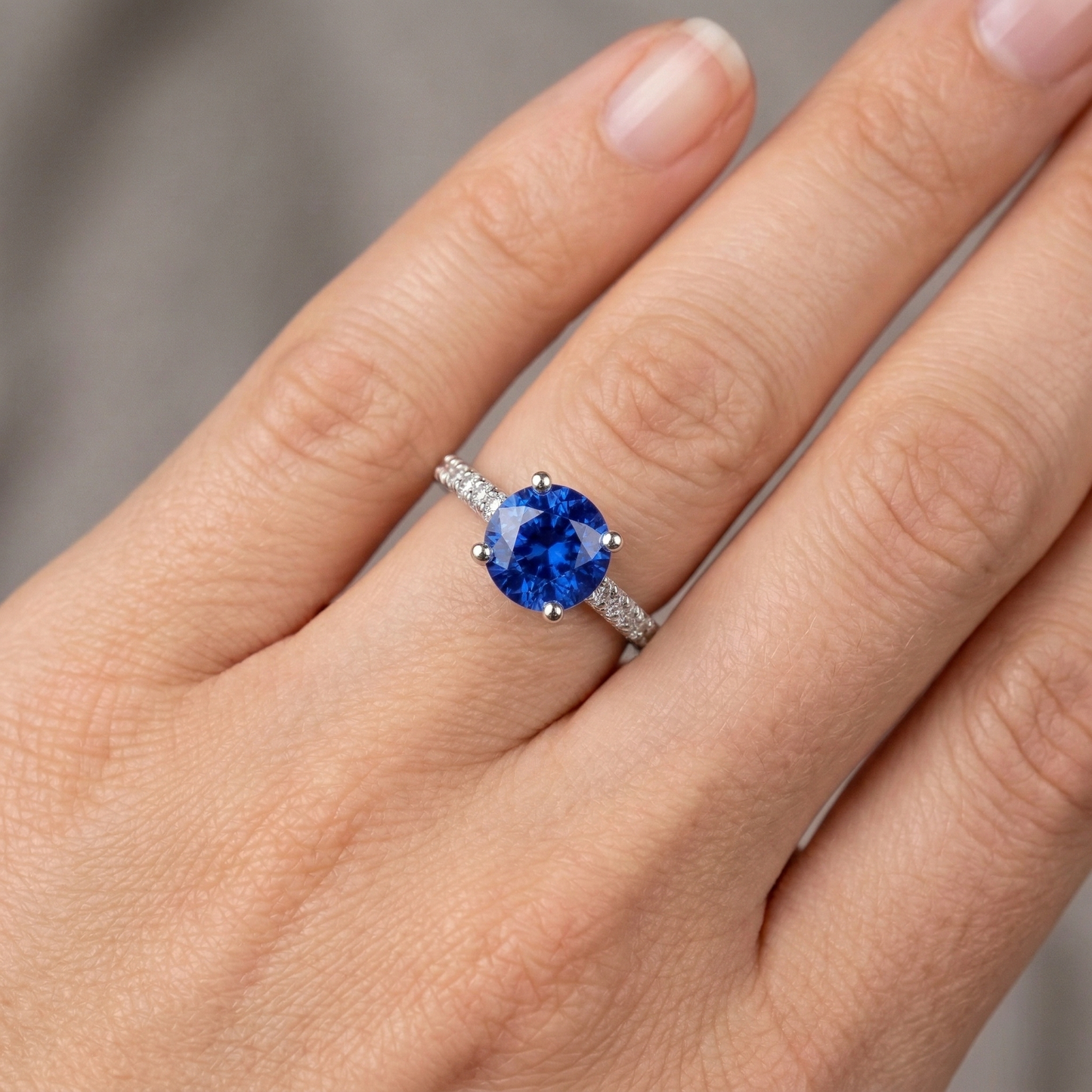 2.70 Carats Ceylon Sapphire And Natural Earth Mined Diamonds Wedding Ring