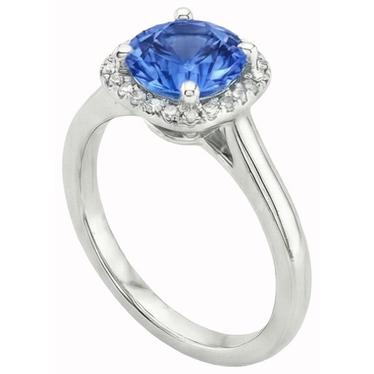 natural round sapphire 2.70ct ring front view
