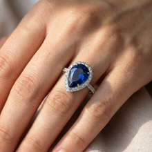 2.88 Carats Pear Cut Sri Lanka Blue Sapphire Natural Earth Mined Diamond Anniversary Ring