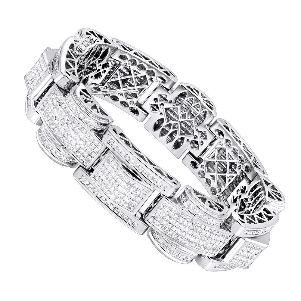 20 Carats Pave Set Princess Cut Genuine Diamond Men Bracelet White Gold 14K