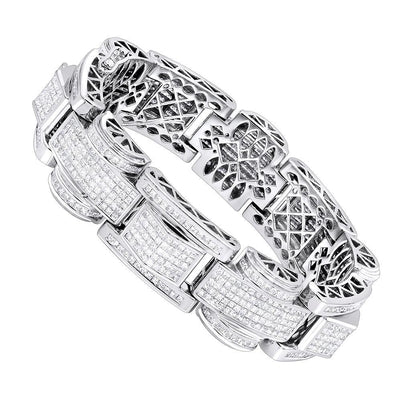 20 Carats Pave Set Princess Cut Real Diamond Men Bracelet White Gold 14K