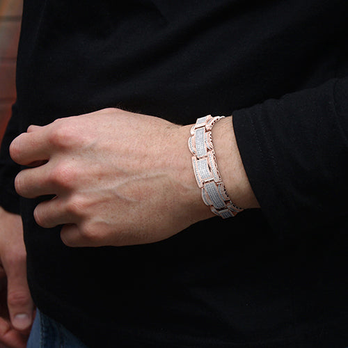 20 Carats Pave Set Princess Cut Natural Earth Mined Diamond Men Bracelet White Gold 14K