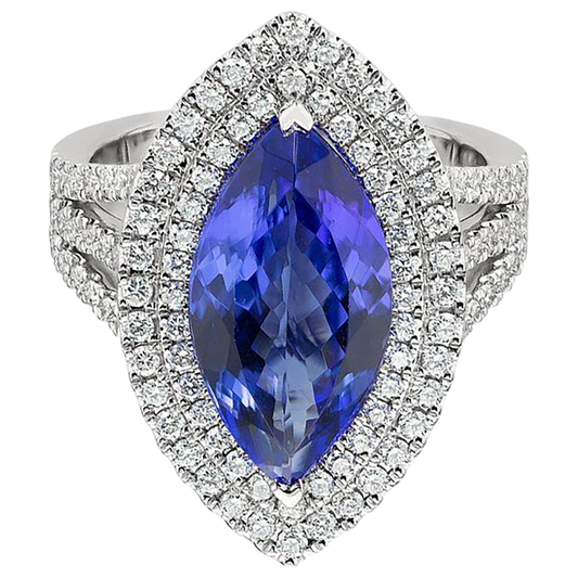 21.25 Ct Solitaire With Accent Tanzanite With Natural Earth Mined Diamonds Ring Gold 14K