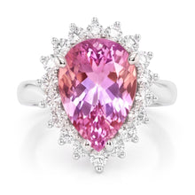 21.75 Carats Pear Kunzite With Round Natural Earth Mined Diamonds Ring White Gold 14K