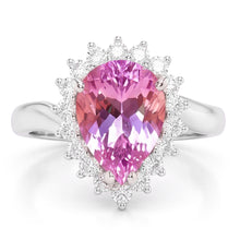 21.75 Carats Pear Kunzite With Round Natural Earth Mined Diamonds Ring White Gold 14K