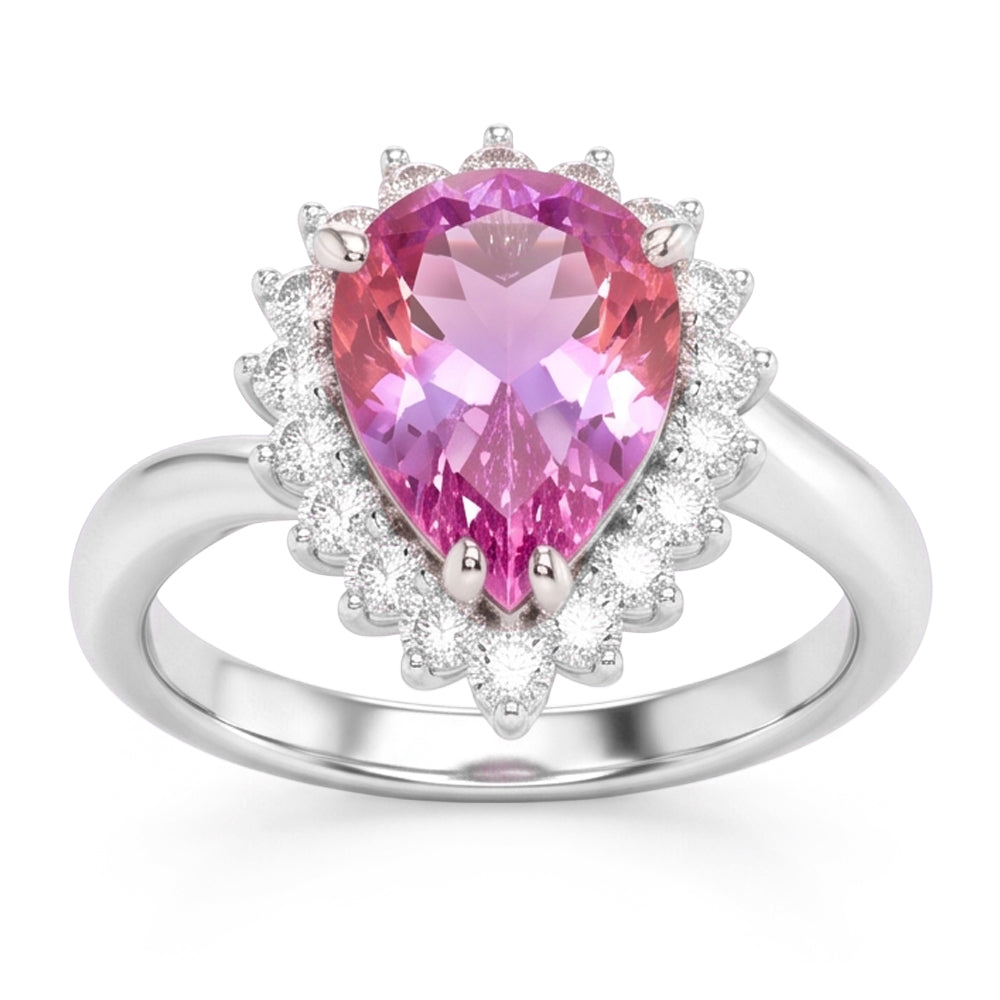 21.75 Carats Pear Kunzite With Round Natural Earth Mined Diamonds Ring White Gold 14K
