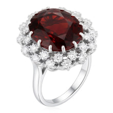 21.75 Ct Hessonite Garnet And Natural Earth Mined Diamonds Wedding Ring 14K White Gold