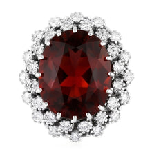 21.75 Ct Hessonite Garnet And Natural Earth Mined Diamonds Wedding Ring 14K White Gold