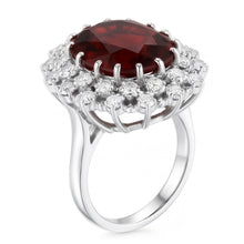 21.75 Ct Hessonite Garnet And Natural Earth Mined Diamonds Wedding Ring 14K White Gold