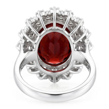 21.75 Ct Hessonite Garnet And Natural Earth Mined Diamonds Wedding Ring 14K White Gold