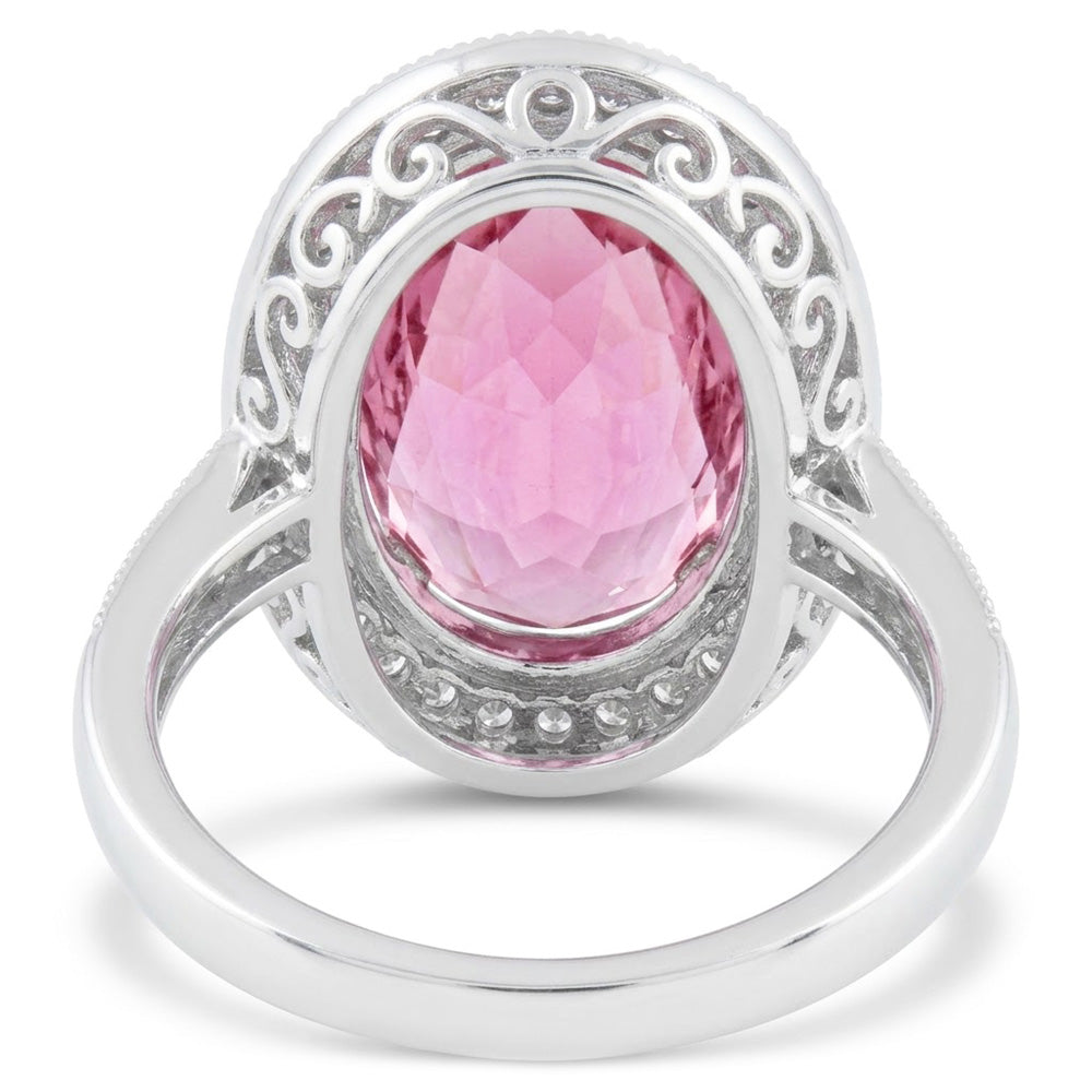 22.34 Ct Pink Kunzite And Natural Earth Mined Diamonds Ring White Gold 14K