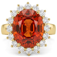 22.50 Carats Mandarin Garnet With Natural Earth Mined Diamonds Ring Yellow Gold 14K New