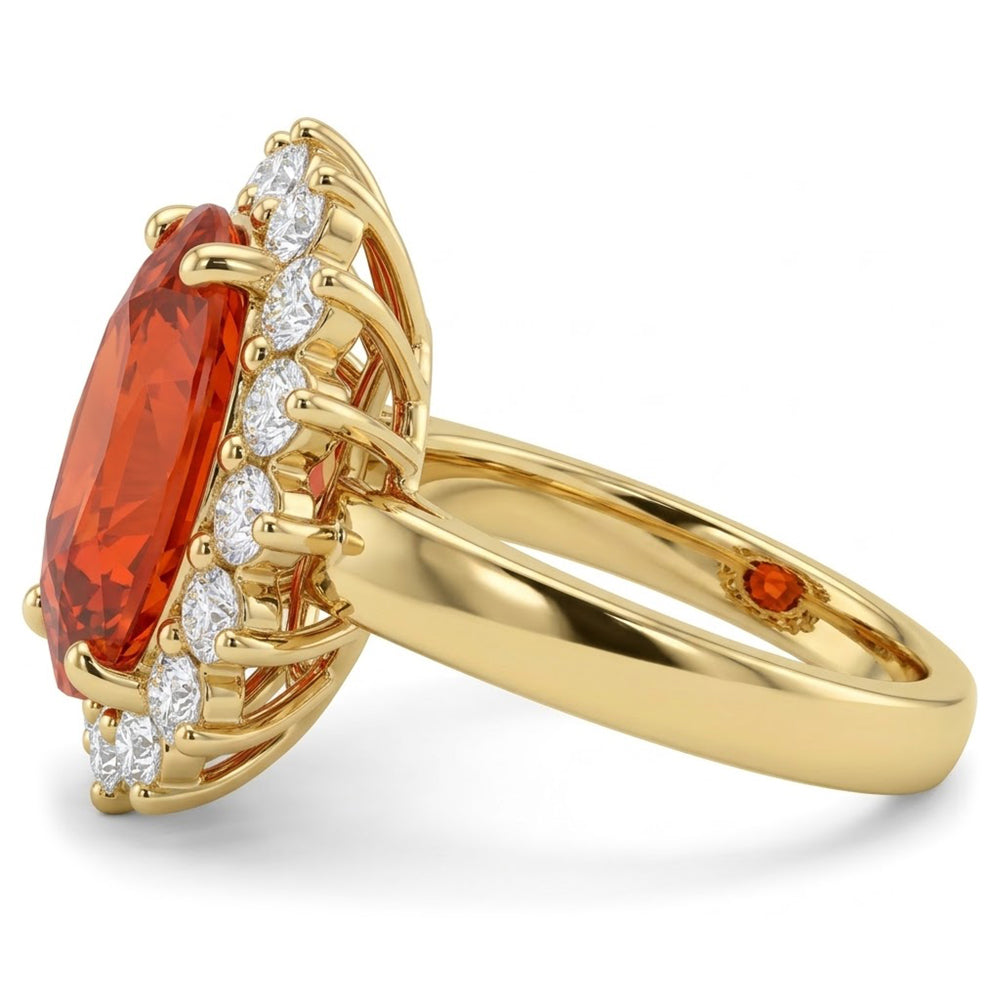 22.50 Carats Mandarin Garnet With Natural Earth Mined Diamonds Ring Yellow Gold 14K New