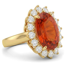22.50 Carats Mandarin Garnet With Natural Earth Mined Diamonds Ring Yellow Gold 14K New