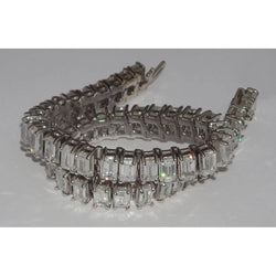 22.50 Carats Emerald Cut Mined Diamond Tennis Bracelet White Gold 14K