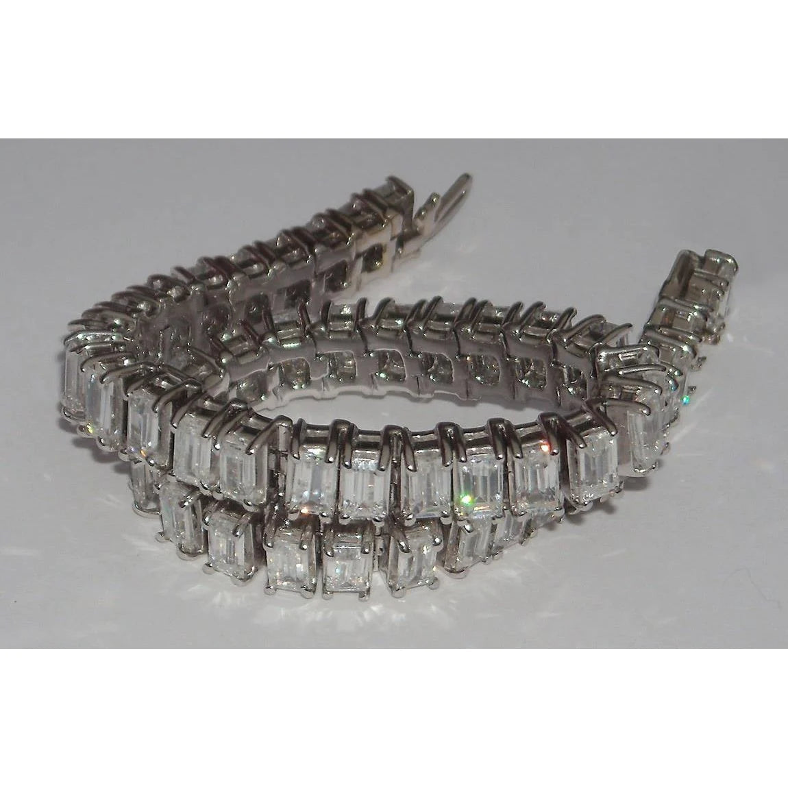 22.50 Carats Emerald Cut Real Diamond Tennis Bracelet White Gold 14K