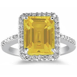22 Carats Yellow Citrine And Natural Earth Mined Diamond Wedding Ring White Gold Jewellery