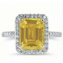 22 Carats Yellow Citrine And Natural Earth Mined Diamond Wedding Ring White Gold Jewellery
