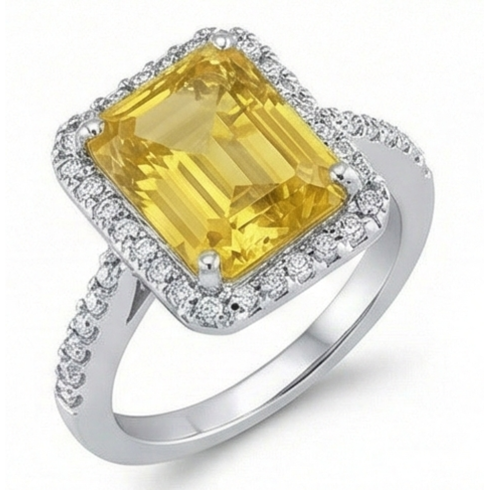 22 Carats Yellow Citrine And Natural Earth Mined Diamond Wedding Ring White Gold Jewellery