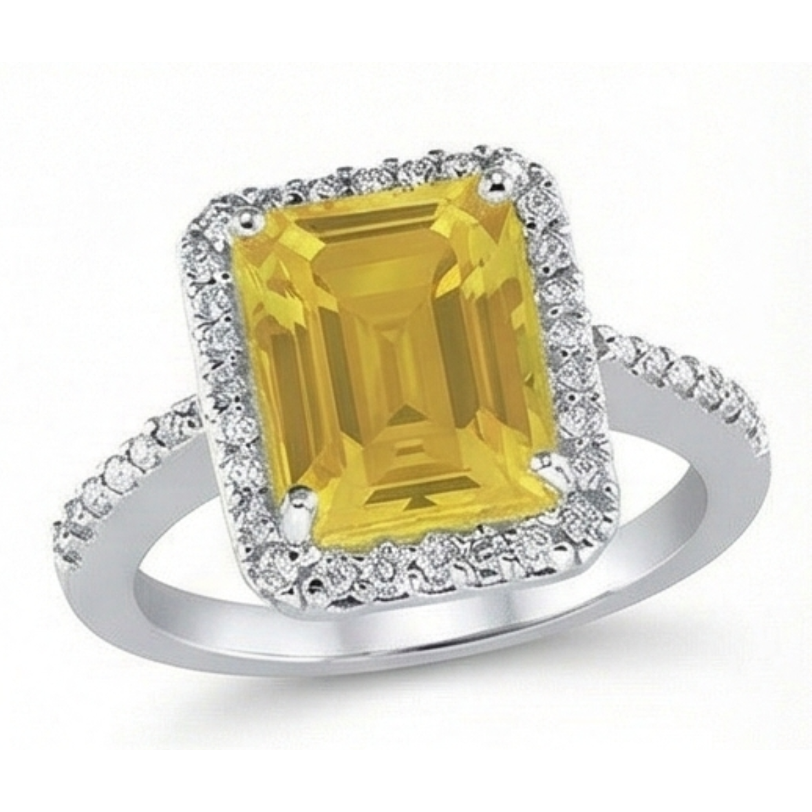 22 Carats Yellow Citrine And Natural Earth Mined Diamond Wedding Ring White Gold Jewellery