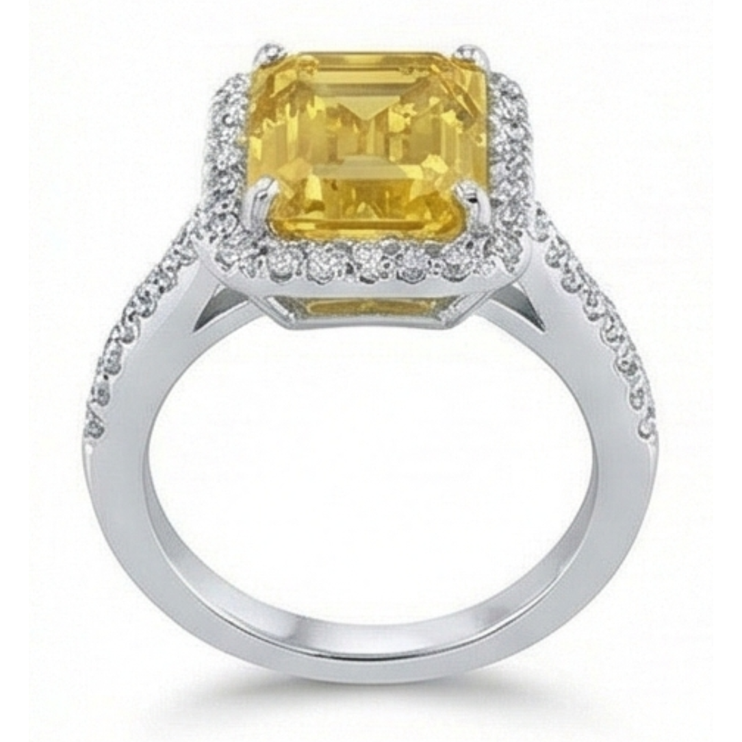 22 Carats Yellow Citrine And Natural Earth Mined Diamond Wedding Ring White Gold Jewellery