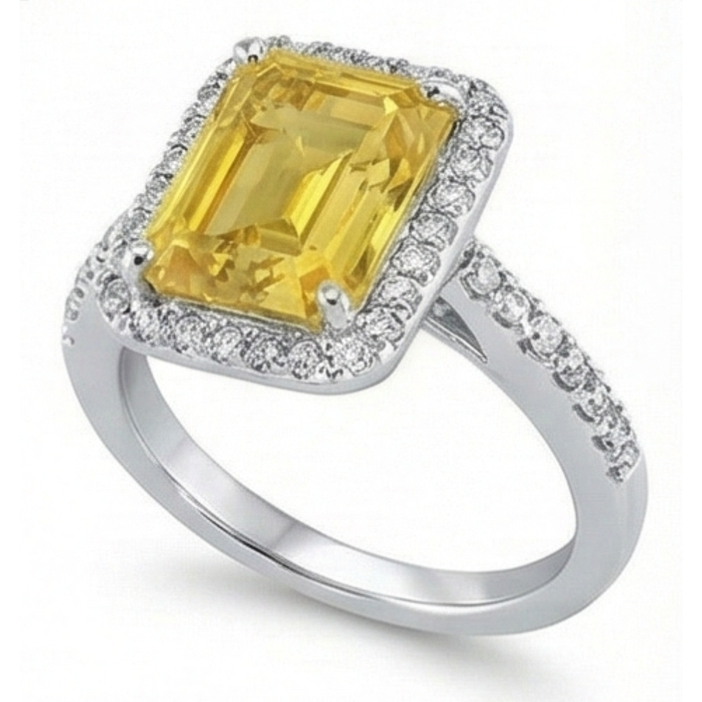 22 Carats Yellow Citrine And Natural Earth Mined Diamond Wedding Ring White Gold Jewellery