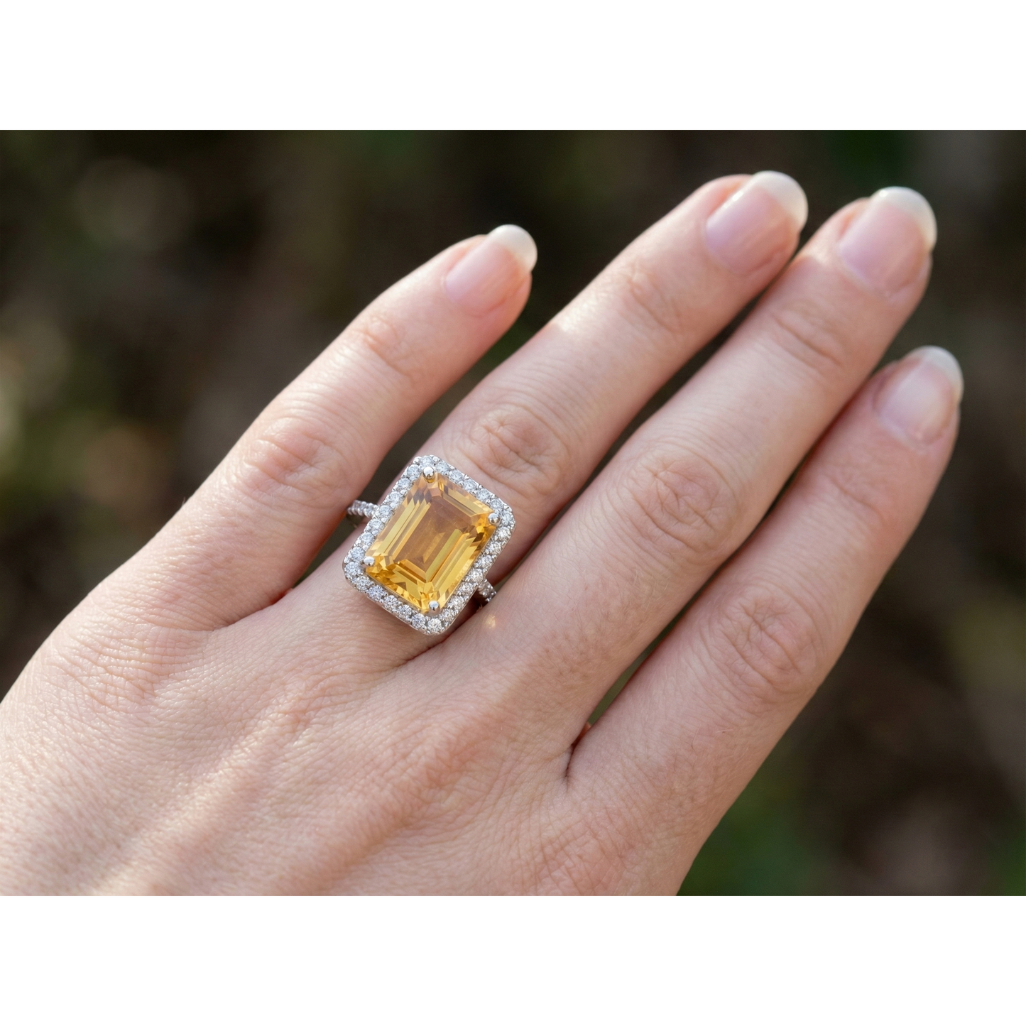 22 Carats Yellow Citrine And Natural Earth Mined Diamond Wedding Ring White Gold Jewellery