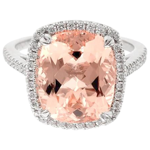 23.05 Ct Big Morganite With Natural Earth Mined Diamonds Wedding Ring Gold White 14K