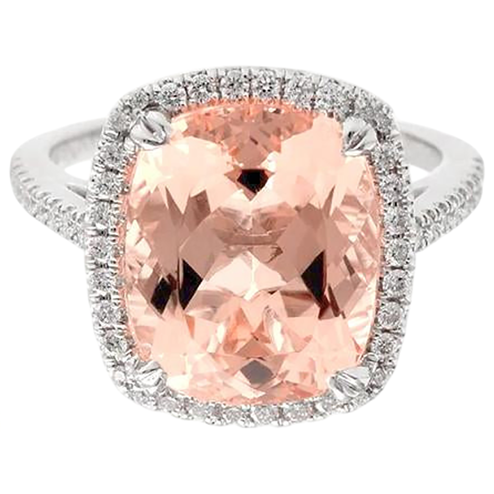 23.05 Ct Big Morganite With Natural Earth Mined Diamonds Wedding Ring Gold White 14K