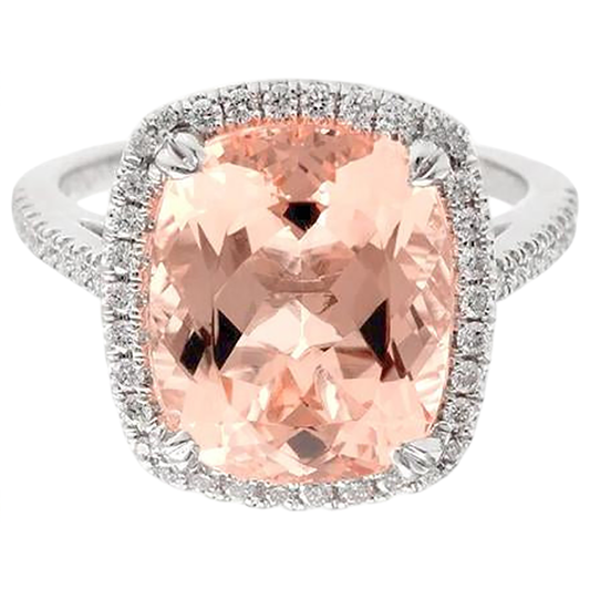 23.05 Ct Big Morganite With Natural Earth Mined Diamonds Wedding Ring Gold White 14K