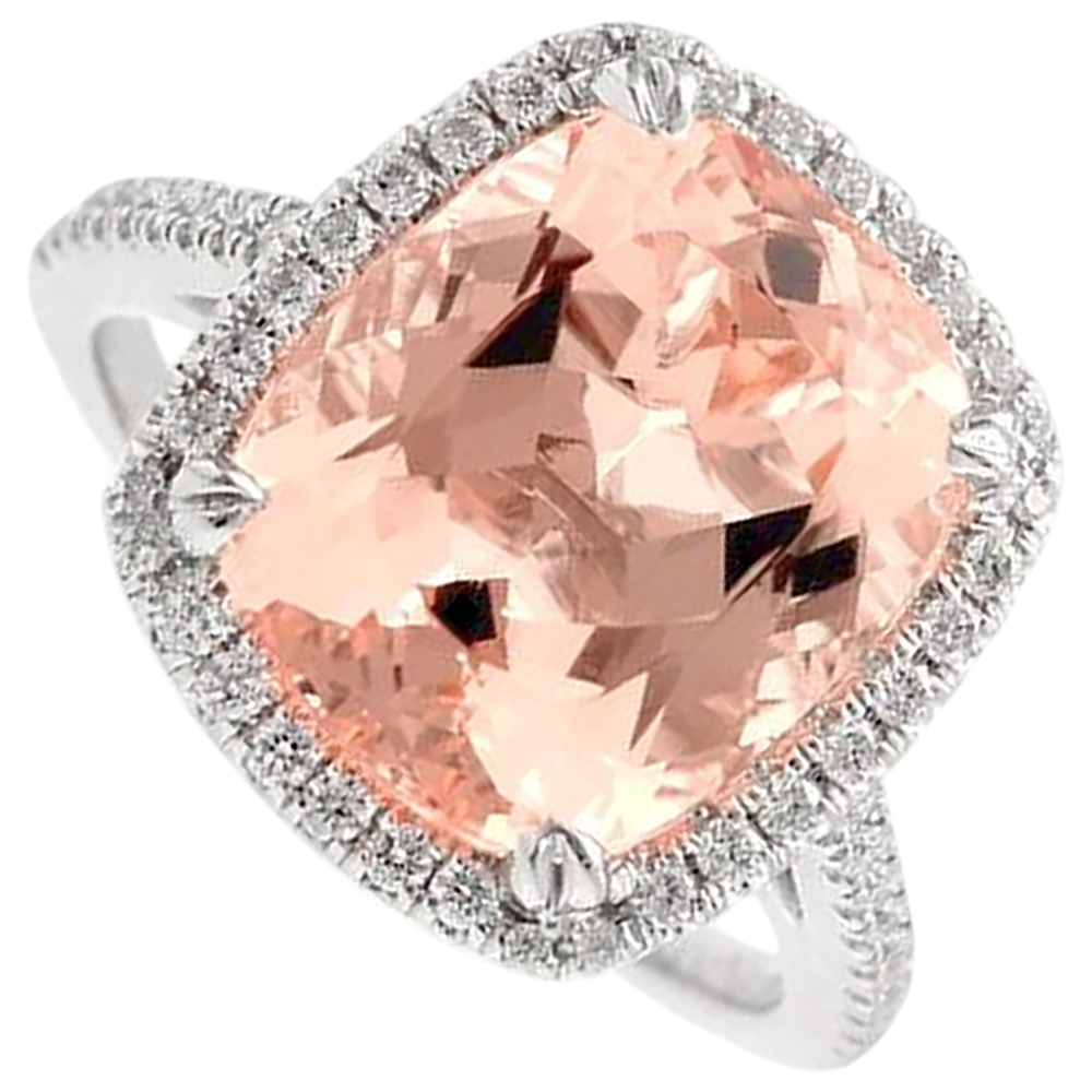 23.05 Ct Big Morganite With Natural Earth Mined Diamonds Wedding Ring Gold White 14K