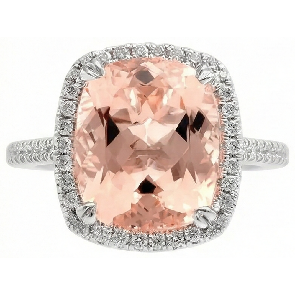 23.05 Ct Big Morganite With Natural Earth Mined Diamonds Wedding Ring Gold White 14K