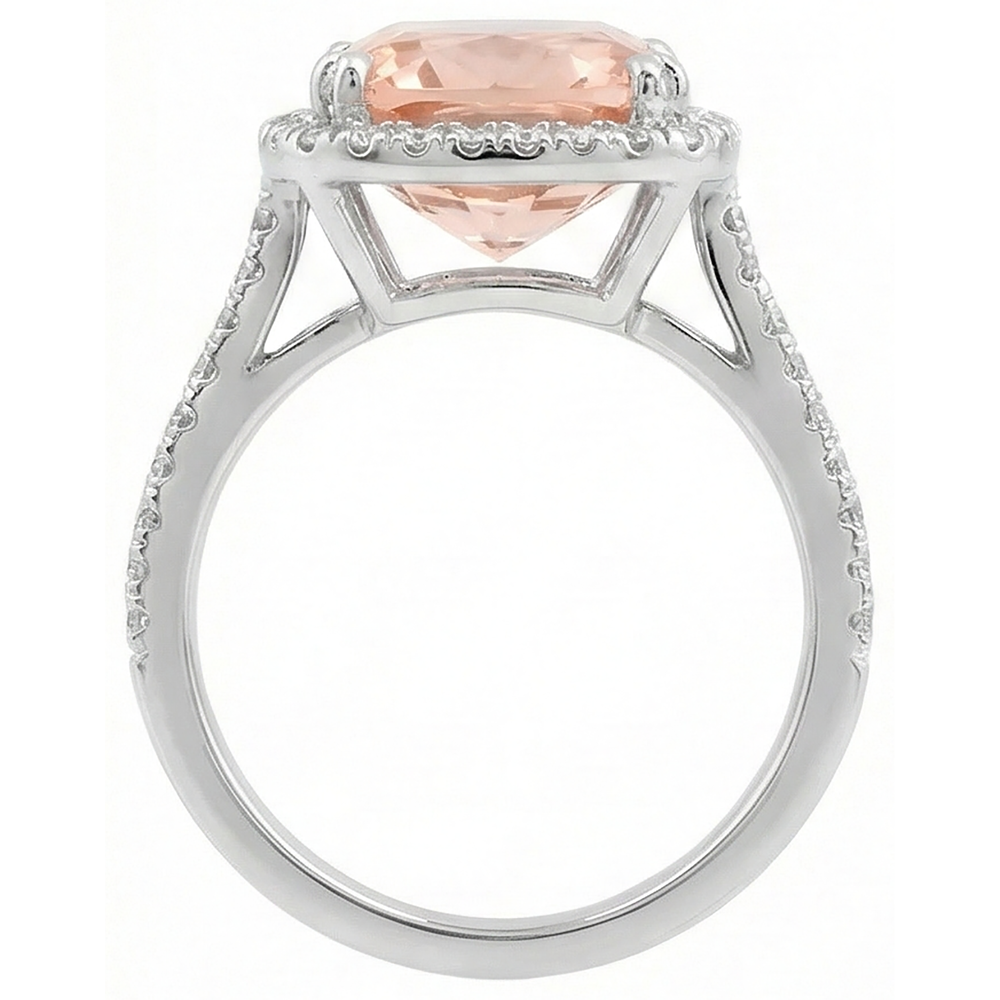 23.05 Ct Big Morganite With Natural Earth Mined Diamonds Wedding Ring Gold White 14K