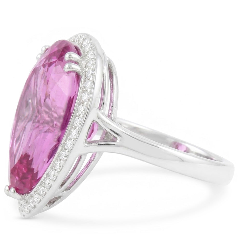 24.45 Carats Pear Pink Kunzite With Natural Earth Mined Diamond Wedding Ring White Gold