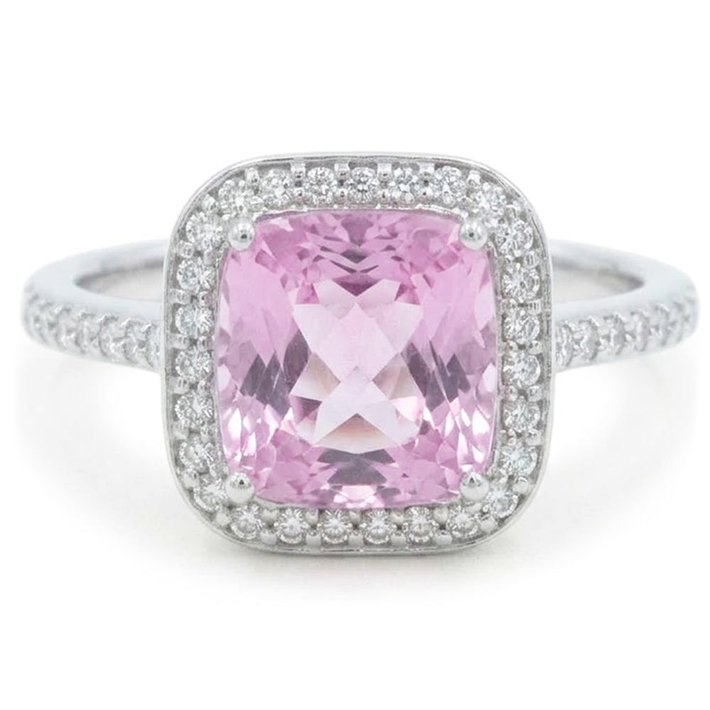 24.90 Ct Pink Kunzite And Natural Earth Mined Diamond Anniversary Ring