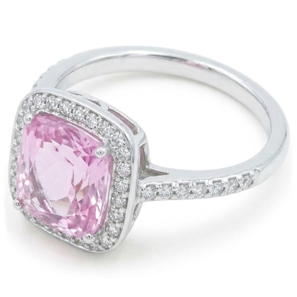24.90 Ct Pink Kunzite And Natural Earth Mined Diamond Anniversary Ring