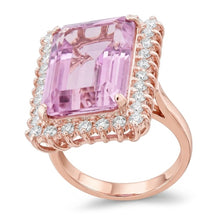 24 Carat Kunzite With Natural Earth Mined Diamonds Ring Prong Set Rose Gold 14K