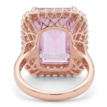 24 Carat Kunzite With Natural Earth Mined Diamonds Ring Prong Set Rose Gold 14K