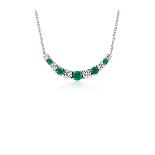 24 Carats Round Cut Emerald With Natural Diamond Necklace White Gold 14K